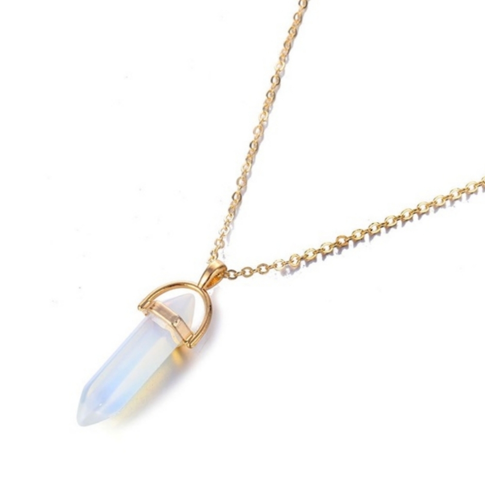 Hexagonal column quartz stone bullet necklace opal - Picture 3 of 3